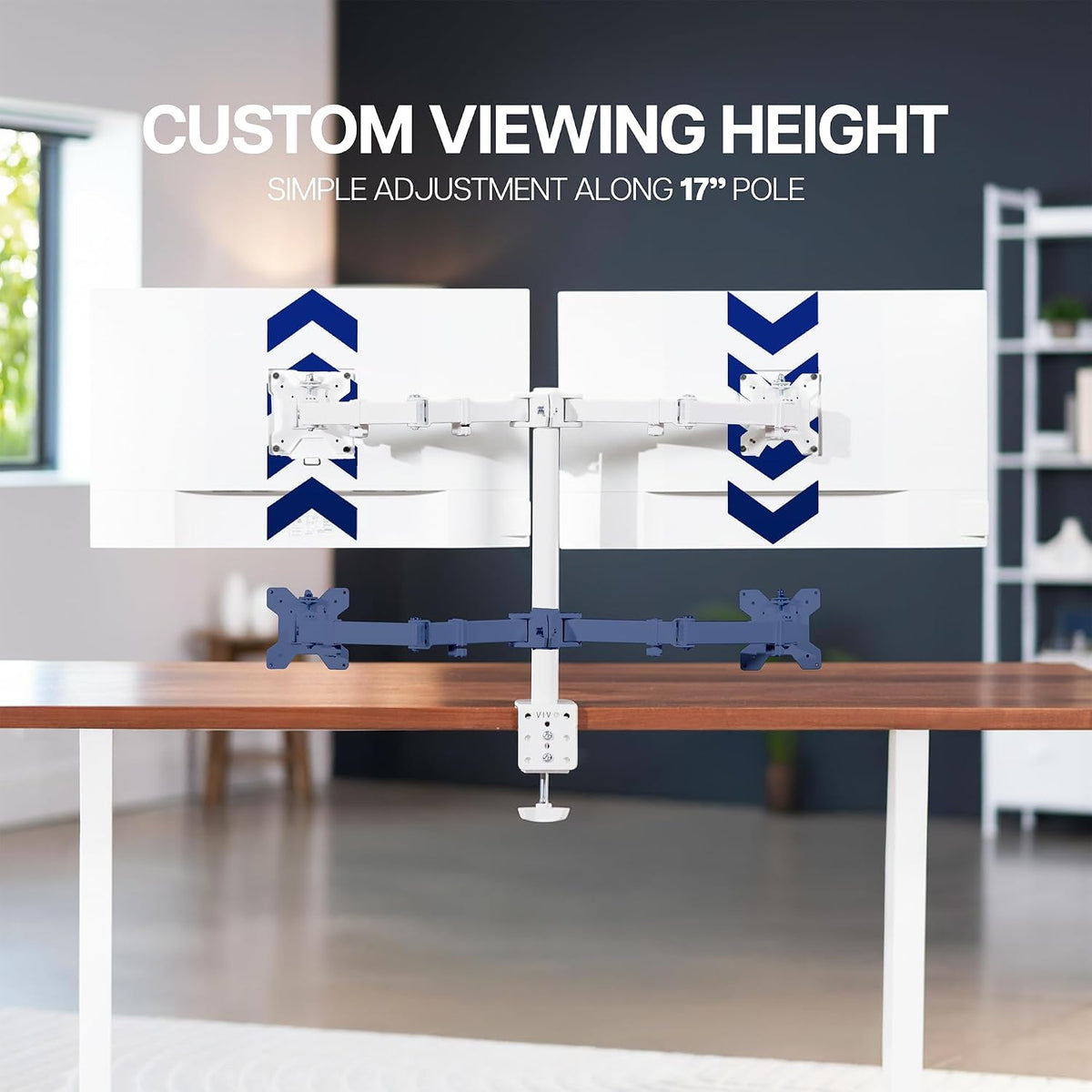 Dual Monitor Desk Mount, Holds 2 Computer Screens up to 30 inches and 22lbs Each, Heavy Duty Fully Adjustable Steel Stand with C-Clamp and Grommet, Black, STAND-V002