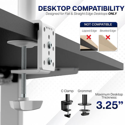 Dual Monitor Desk Mount, Holds 2 Computer Screens up to 30 inches and 22lbs Each, Heavy Duty Fully Adjustable Steel Stand with C-Clamp and Grommet, Black, STAND-V002