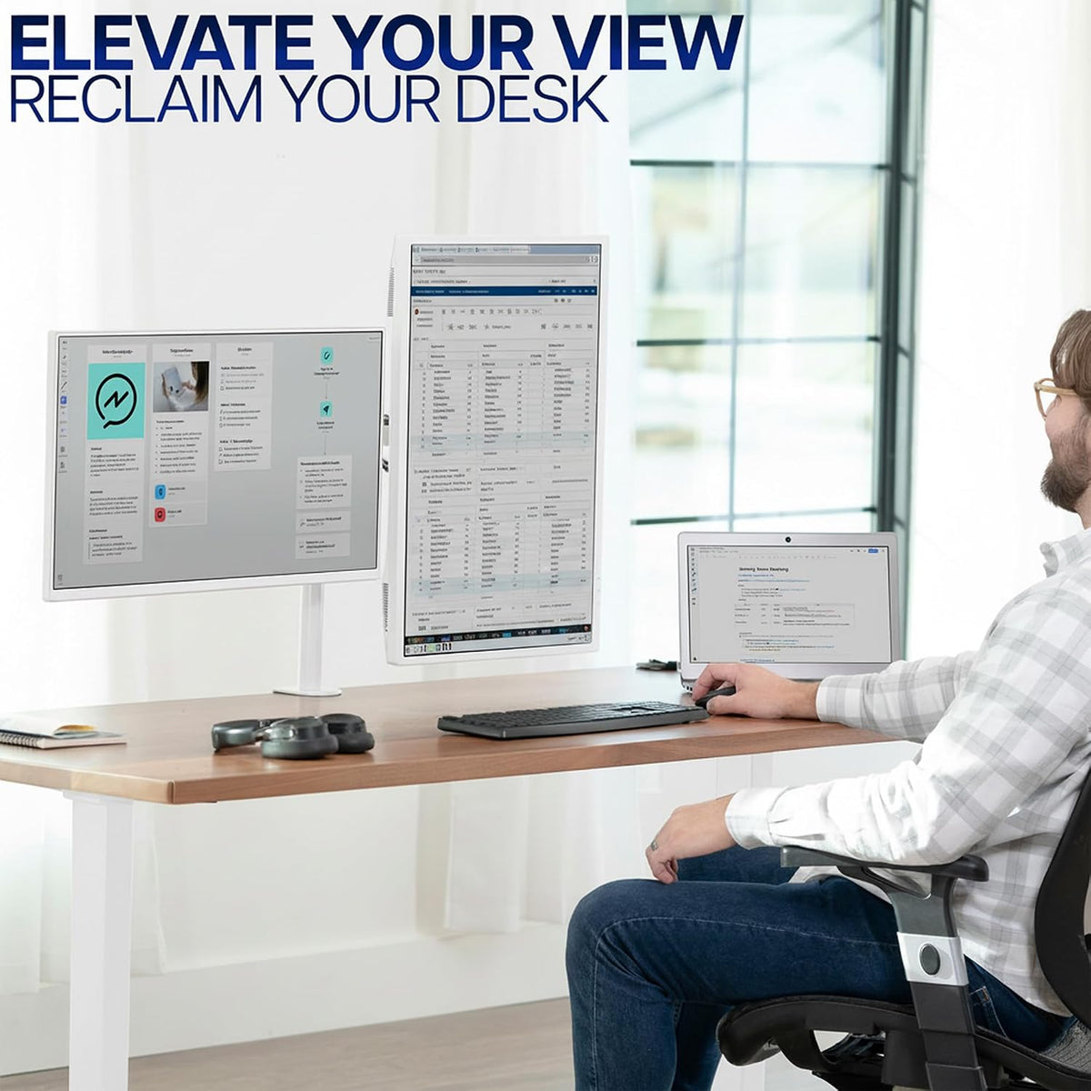 Dual Monitor Desk Mount, Holds 2 Computer Screens up to 30 inches and 22lbs Each, Heavy Duty Fully Adjustable Steel Stand with C-Clamp and Grommet, Black, STAND-V002