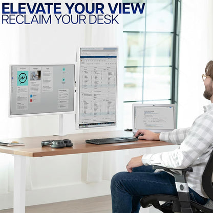 Dual Monitor Desk Mount, Holds 2 Computer Screens up to 30 inches and 22lbs Each, Heavy Duty Fully Adjustable Steel Stand with C-Clamp and Grommet, Black, STAND-V002