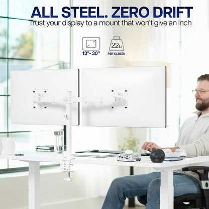 Dual Monitor Desk Mount, Holds 2 Computer Screens up to 30 inches and 22lbs Each, Heavy Duty Fully Adjustable Steel Stand with C-Clamp and Grommet, Black, STAND-V002