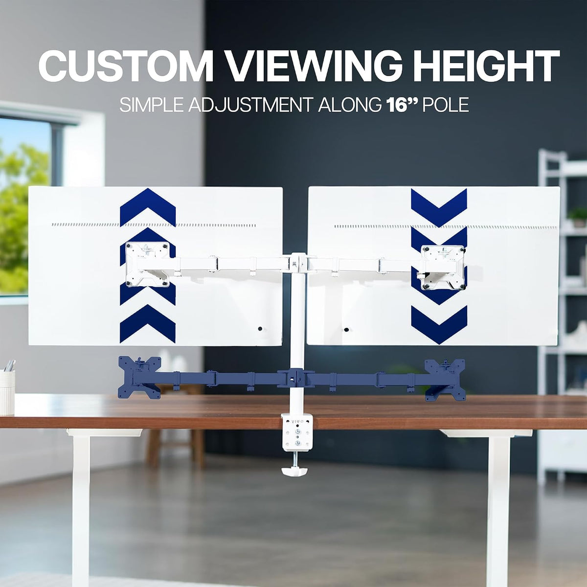 Dual Monitor Desk Mount, Holds 2 Computer Screens up to 30 inches and 22lbs Each, Heavy Duty Fully Adjustable Steel Stand with C-Clamp and Grommet, Black, STAND-V002