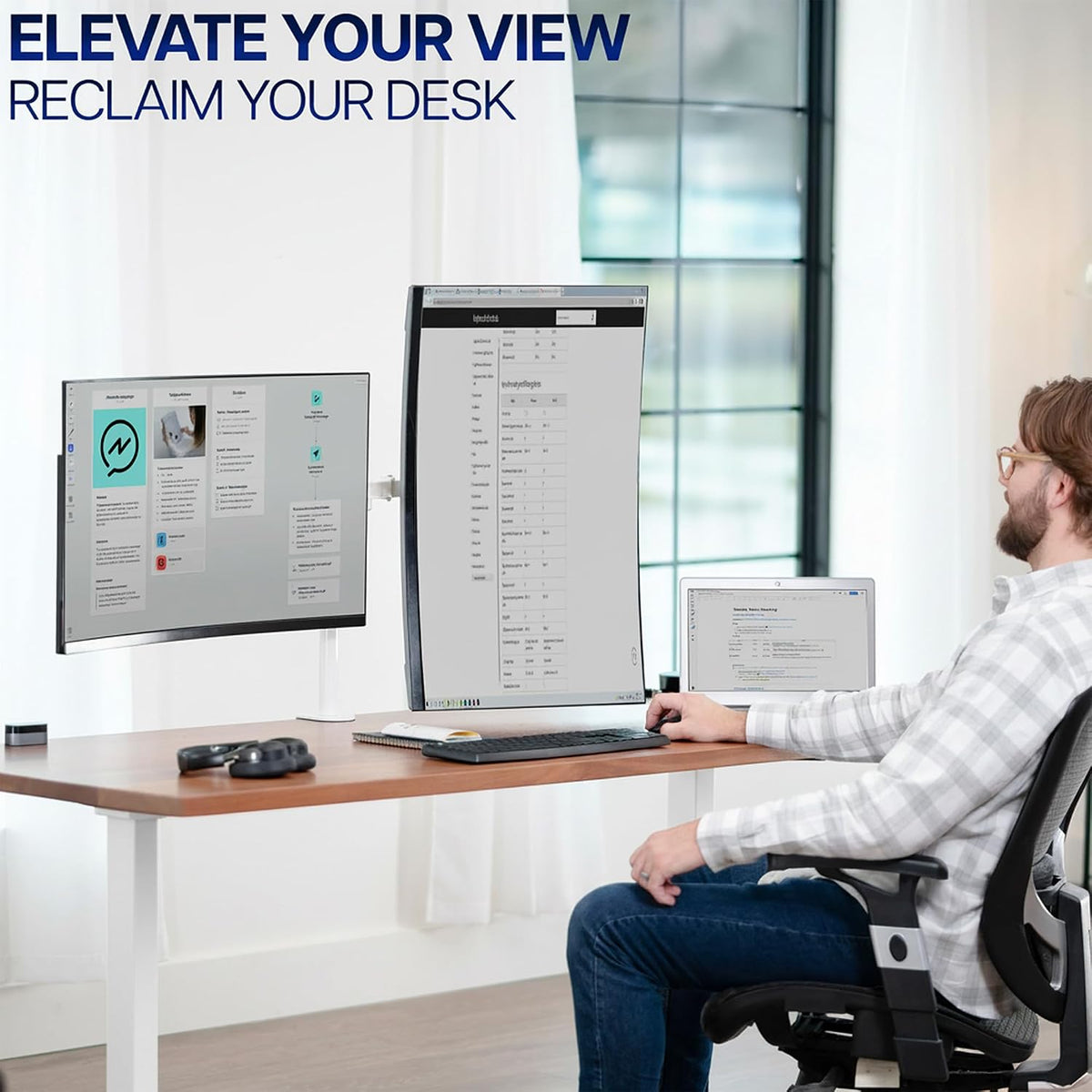 Dual Monitor Desk Mount, Holds 2 Computer Screens up to 30 inches and 22lbs Each, Heavy Duty Fully Adjustable Steel Stand with C-Clamp and Grommet, Black, STAND-V002