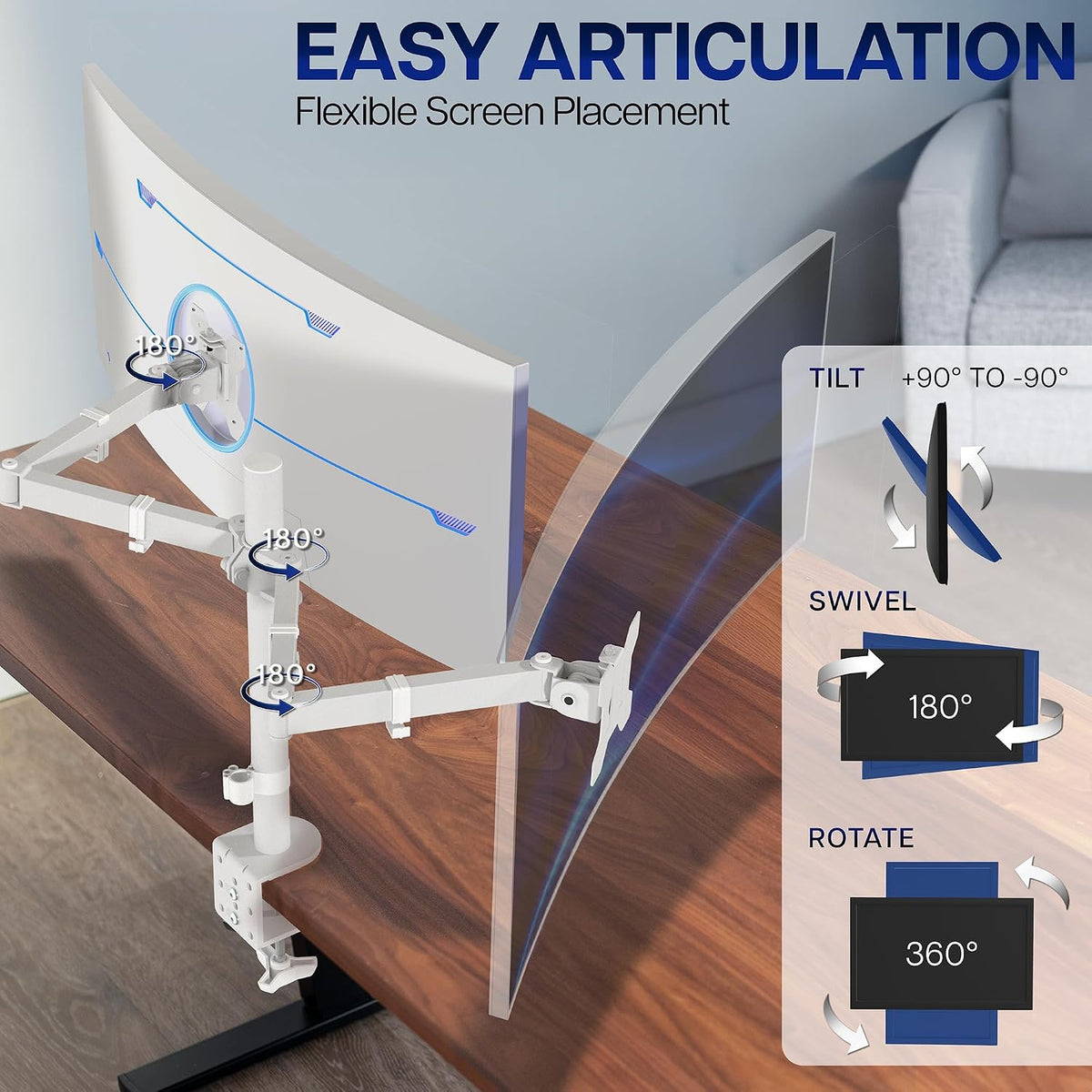 Dual Monitor Desk Mount, Holds 2 Computer Screens up to 30 inches and 22lbs Each, Heavy Duty Fully Adjustable Steel Stand with C-Clamp and Grommet, Black, STAND-V002