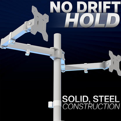 Dual Monitor Desk Mount, Holds 2 Computer Screens up to 30 inches and 22lbs Each, Heavy Duty Fully Adjustable Steel Stand with C-Clamp and Grommet, Black, STAND-V002