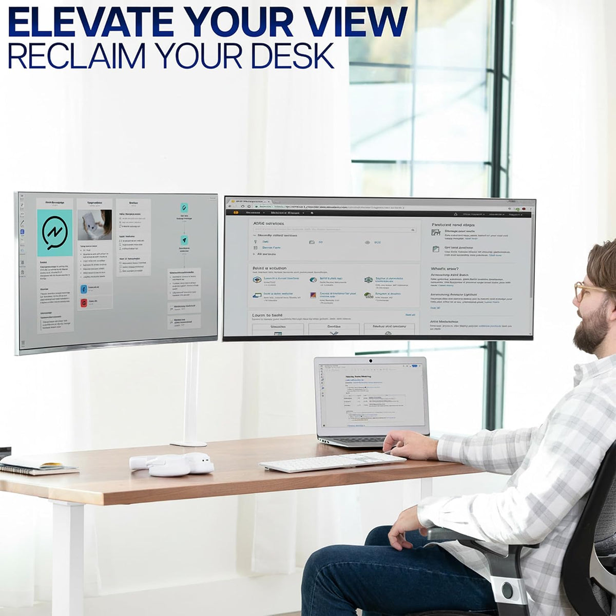 Dual Monitor Desk Mount, Holds 2 Computer Screens up to 30 inches and 22lbs Each, Heavy Duty Fully Adjustable Steel Stand with C-Clamp and Grommet, Black, STAND-V002