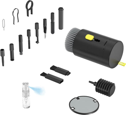 Keyboard Cleaner Kit, Electronics Cleaning Kit with Retractable Big Brush, Portable, 20 in 1 Multi-Tool Kit for Phones, Tablet, Computer, PC Monitor,TV Camera Lens with 2.5ml Mist Spray (Black)