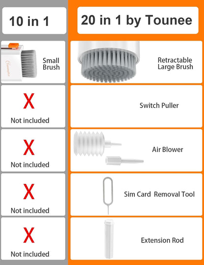 Keyboard Cleaner Kit, Electronics Cleaning Kit with Retractable Big Brush, Portable, 20 in 1 Multi-Tool Kit for Phones, Tablet, Computer, PC Monitor,TV Camera Lens with 2.5ml Mist Spray (Black)