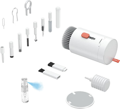 Keyboard Cleaner Kit, Electronics Cleaning Kit with Retractable Big Brush, Portable, 20 in 1 Multi-Tool Kit for Phones, Tablet, Computer, PC Monitor,TV Camera Lens with 2.5ml Mist Spray (Black)