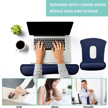 Keyboard Wrist Rest Pad Mouse Pad with Wrist Support Set of 3, Gaming Mousepad with Non-Slip Rubber Base, Ergonomic Memory Foam Mouse Cushion Support for Home Office Laptop Computer, Navy Blue