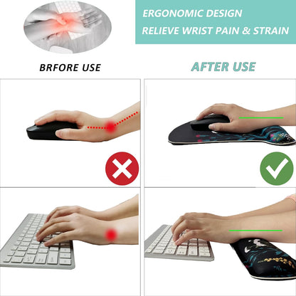 Keyboard Wrist Rest Pad Mouse Pad with Wrist Support Set of 3, Gaming Mousepad with Non-Slip Rubber Base, Ergonomic Memory Foam Mouse Cushion Support for Home Office Laptop Computer, Navy Blue