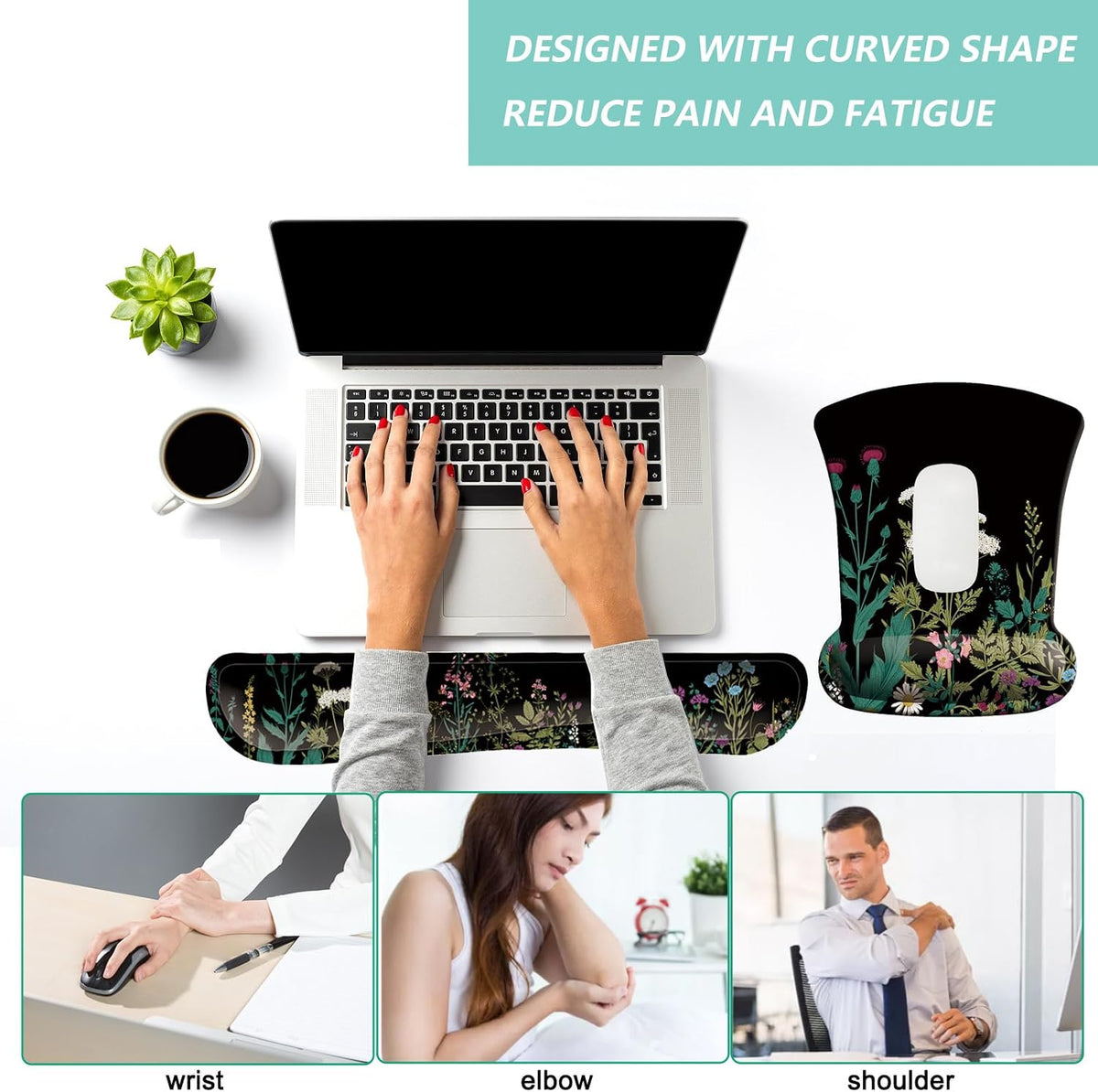 Keyboard Wrist Rest Pad Mouse Pad with Wrist Support Set of 3, Gaming Mousepad with Non-Slip Rubber Base, Ergonomic Memory Foam Mouse Cushion Support for Home Office Laptop Computer, Navy Blue
