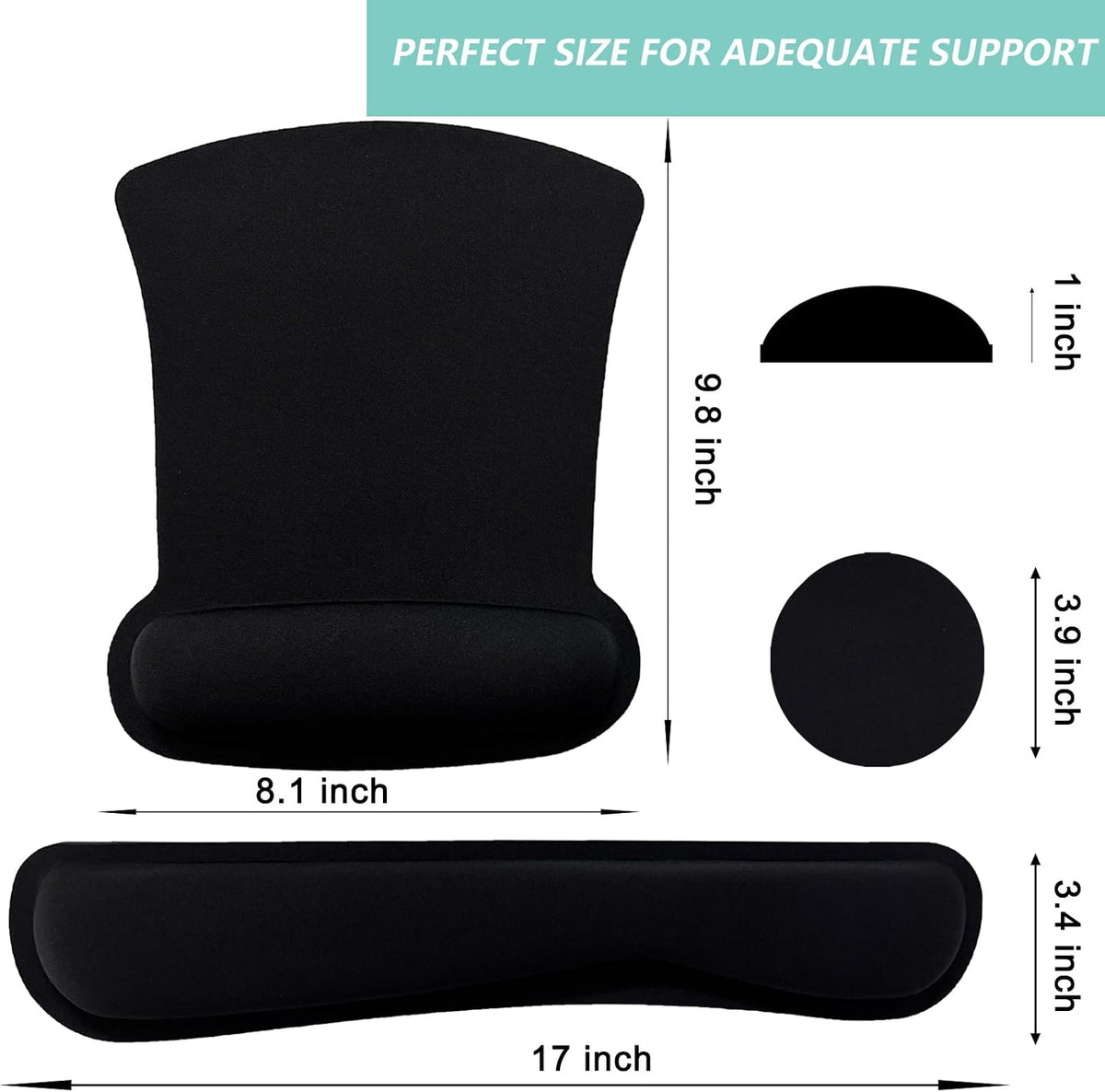 Keyboard Wrist Rest Pad Mouse Pad with Wrist Support Set of 3, Gaming Mousepad with Non-Slip Rubber Base, Ergonomic Memory Foam Mouse Cushion Support for Home Office Laptop Computer, Navy Blue