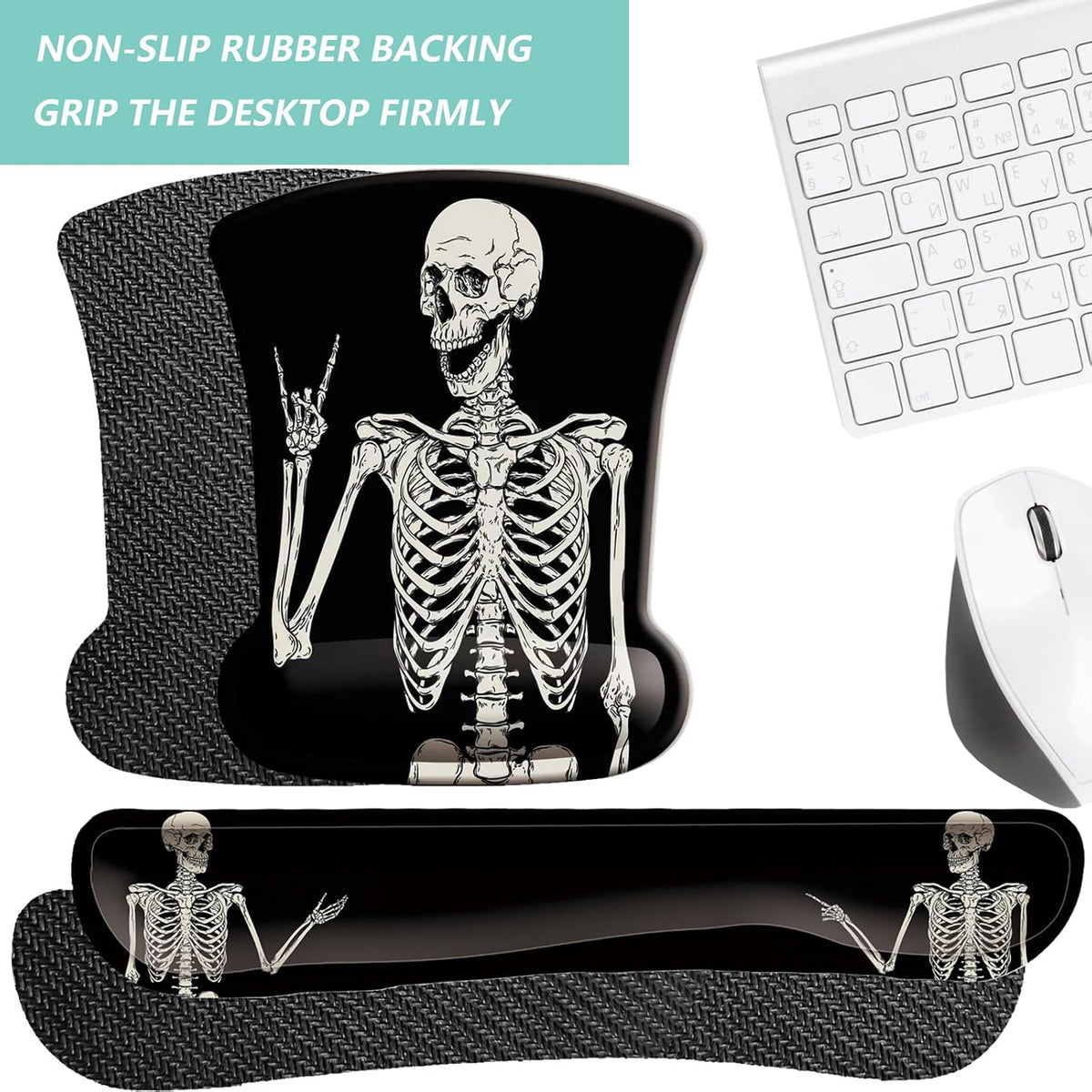 Keyboard Wrist Rest Pad Mouse Pad with Wrist Support Set of 3, Gaming Mousepad with Non-Slip Rubber Base, Ergonomic Memory Foam Mouse Cushion Support for Home Office Laptop Computer, Navy Blue