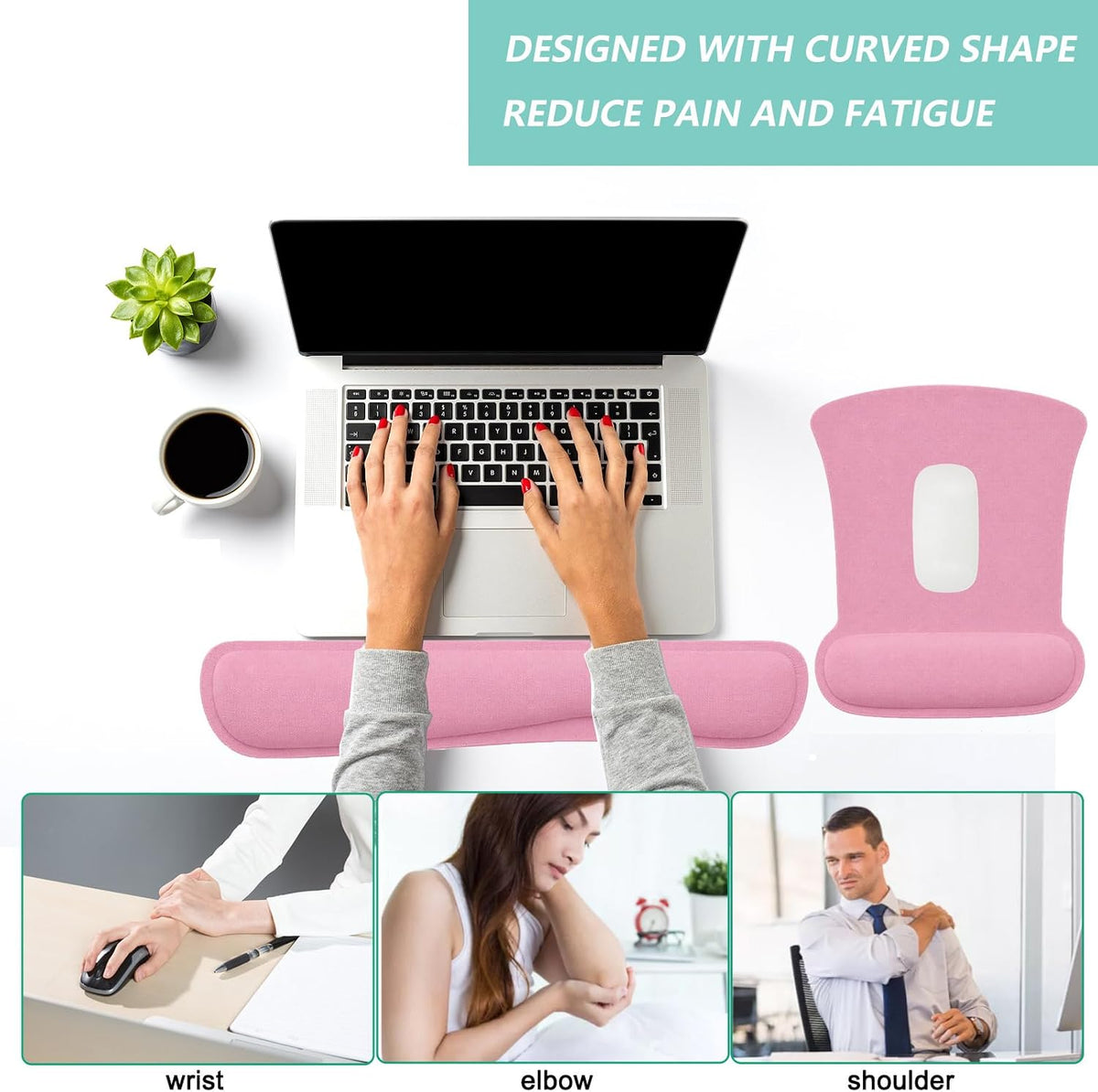 Keyboard Wrist Rest Pad Mouse Pad with Wrist Support Set of 3, Gaming Mousepad with Non-Slip Rubber Base, Ergonomic Memory Foam Mouse Cushion Support for Home Office Laptop Computer, Navy Blue