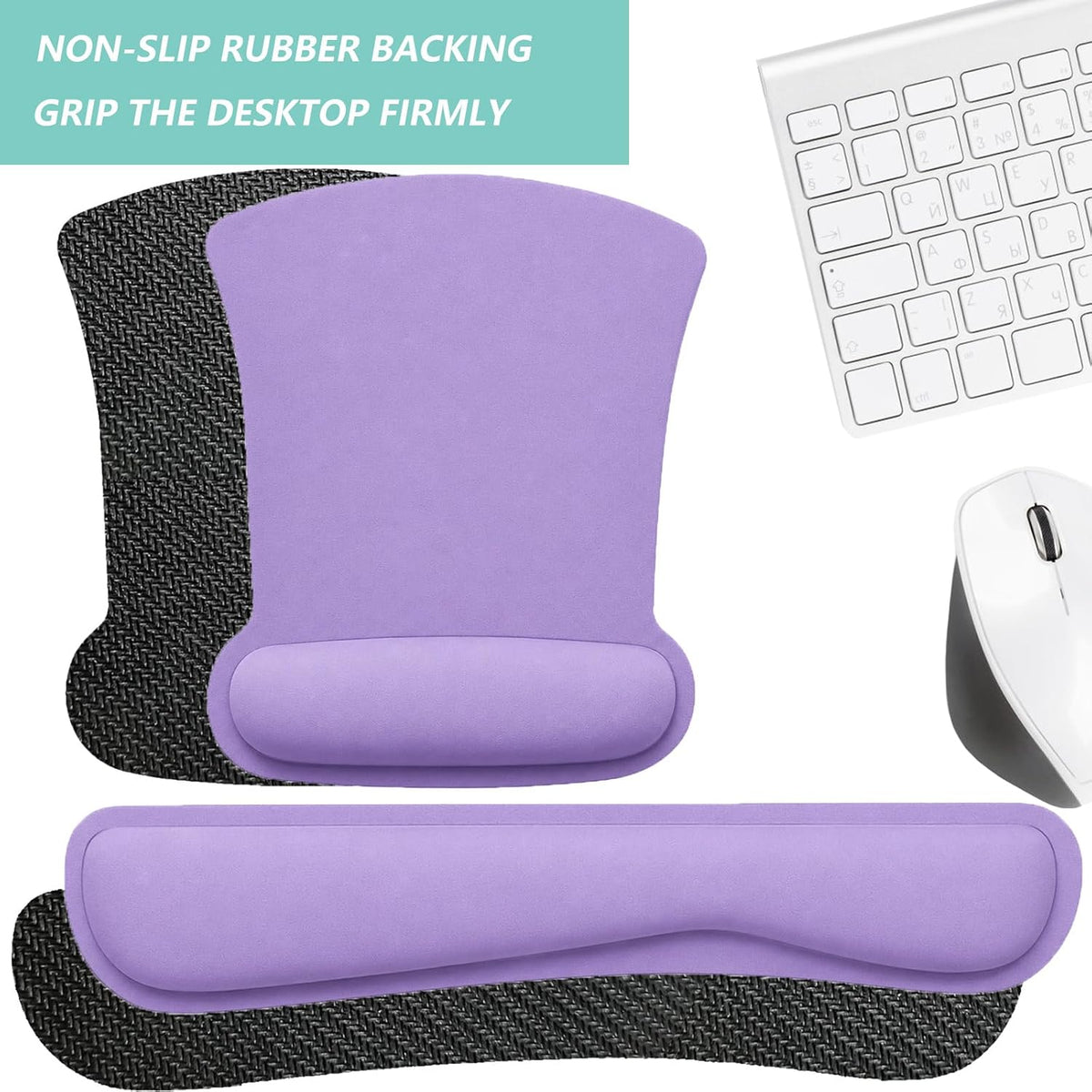 Keyboard Wrist Rest Pad Mouse Pad with Wrist Support Set of 3, Gaming Mousepad with Non-Slip Rubber Base, Ergonomic Memory Foam Mouse Cushion Support for Home Office Laptop Computer, Navy Blue