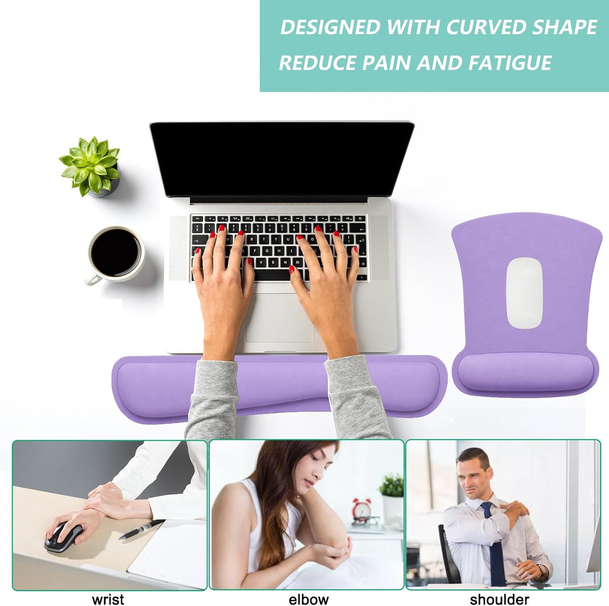 Keyboard Wrist Rest Pad Mouse Pad with Wrist Support Set of 3, Gaming Mousepad with Non-Slip Rubber Base, Ergonomic Memory Foam Mouse Cushion Support for Home Office Laptop Computer, Navy Blue