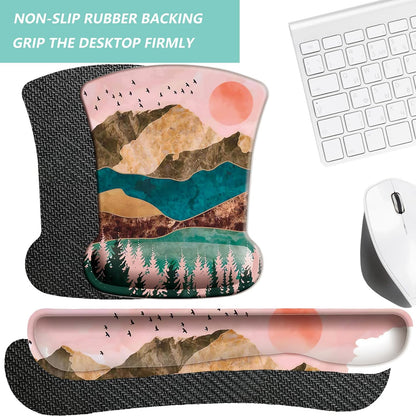 Keyboard Wrist Rest Pad Mouse Pad with Wrist Support Set of 3, Gaming Mousepad with Non-Slip Rubber Base, Ergonomic Memory Foam Mouse Cushion Support for Home Office Laptop Computer, Navy Blue