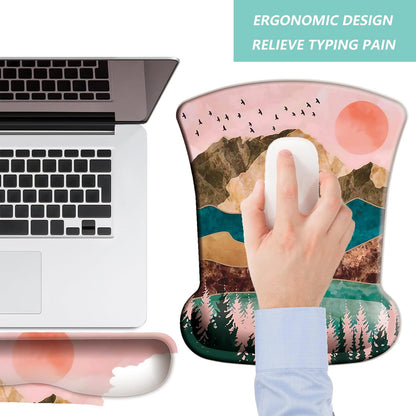 Keyboard Wrist Rest Pad Mouse Pad with Wrist Support Set of 3, Gaming Mousepad with Non-Slip Rubber Base, Ergonomic Memory Foam Mouse Cushion Support for Home Office Laptop Computer, Navy Blue