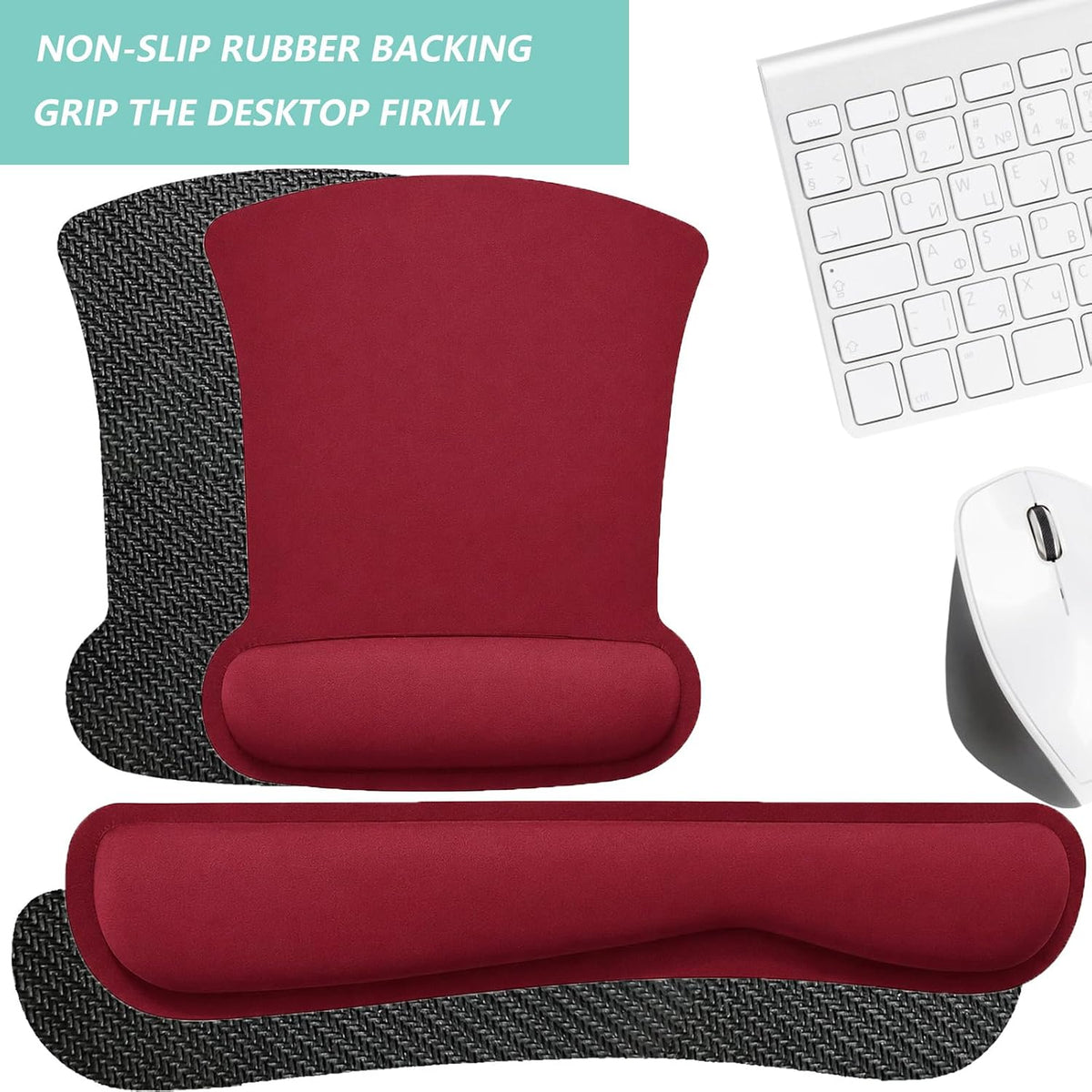Keyboard Wrist Rest Pad Mouse Pad with Wrist Support Set of 3, Gaming Mousepad with Non-Slip Rubber Base, Ergonomic Memory Foam Mouse Cushion Support for Home Office Laptop Computer, Navy Blue