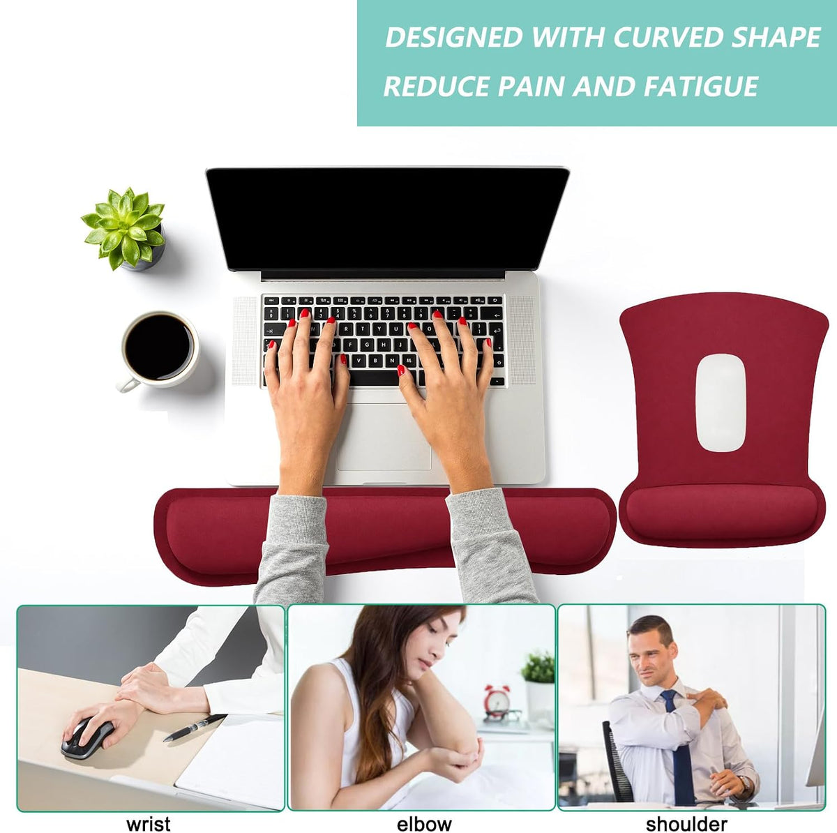 Keyboard Wrist Rest Pad Mouse Pad with Wrist Support Set of 3, Gaming Mousepad with Non-Slip Rubber Base, Ergonomic Memory Foam Mouse Cushion Support for Home Office Laptop Computer, Navy Blue