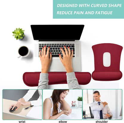 Keyboard Wrist Rest Pad Mouse Pad with Wrist Support Set of 3, Gaming Mousepad with Non-Slip Rubber Base, Ergonomic Memory Foam Mouse Cushion Support for Home Office Laptop Computer, Navy Blue