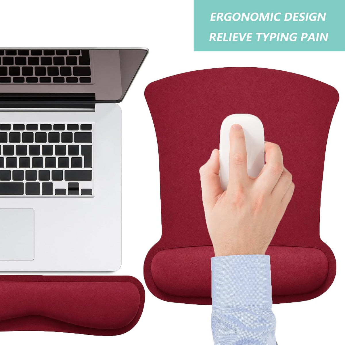 Keyboard Wrist Rest Pad Mouse Pad with Wrist Support Set of 3, Gaming Mousepad with Non-Slip Rubber Base, Ergonomic Memory Foam Mouse Cushion Support for Home Office Laptop Computer, Navy Blue