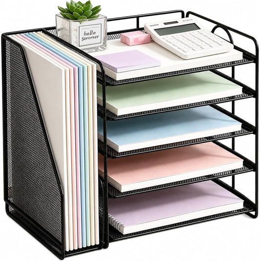Desk Organizer, 5-Tier Paper Organizer Letter Tray, Black
