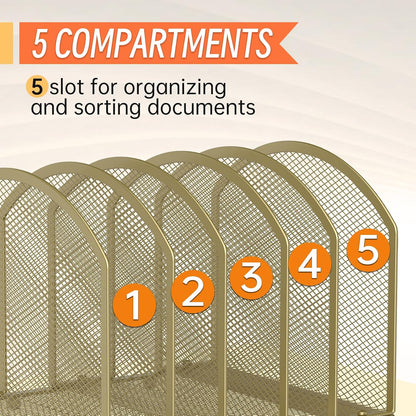 5-Section Desk File Organizer, Vertical Desktop File Holder Mail Sorter File Folder Holder Organization for Office School & Classroom (Black)