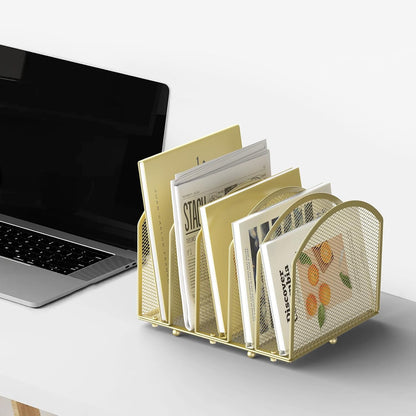 5-Section Desk File Organizer, Vertical Desktop File Holder Mail Sorter File Folder Holder Organization for Office School & Classroom (Black)