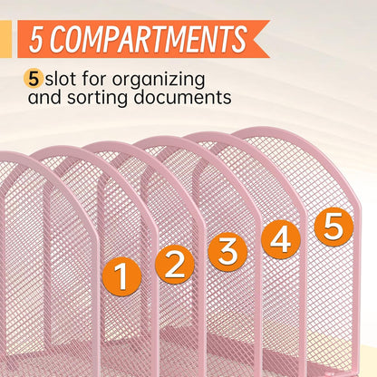 5-Section Desk File Organizer, Vertical Desktop File Holder Mail Sorter File Folder Holder Organization for Office School & Classroom (Black)