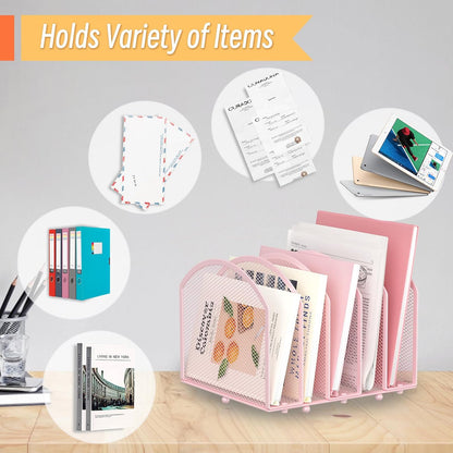 5-Section Desk File Organizer, Vertical Desktop File Holder Mail Sorter File Folder Holder Organization for Office School & Classroom (Black)