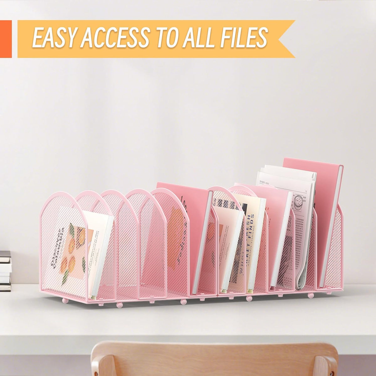 5-Section Desk File Organizer, Vertical Desktop File Holder Mail Sorter File Folder Holder Organization for Office School & Classroom (Black)