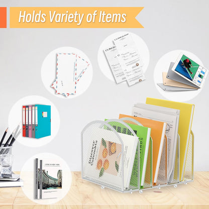 5-Section Desk File Organizer, Vertical Desktop File Holder Mail Sorter File Folder Holder Organization for Office School & Classroom (Black)