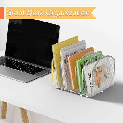 5-Section Desk File Organizer, Vertical Desktop File Holder Mail Sorter File Folder Holder Organization for Office School & Classroom (Black)