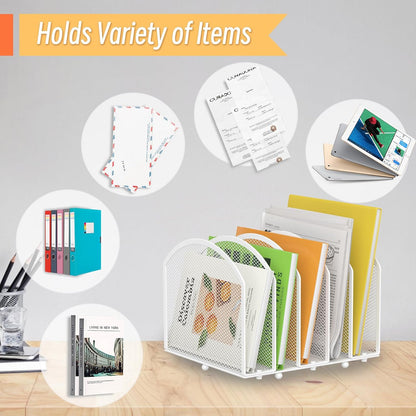 5-Section Desk File Organizer, Vertical Desktop File Holder Mail Sorter File Folder Holder Organization for Office School & Classroom (Black)