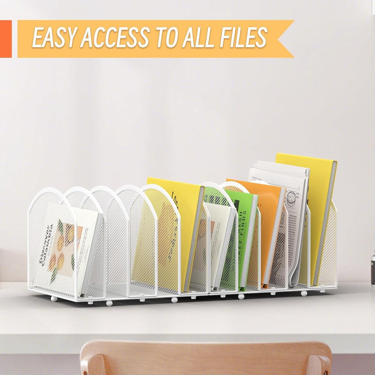 5-Section Desk File Organizer, Vertical Desktop File Holder Mail Sorter File Folder Holder Organization for Office School & Classroom (Black)