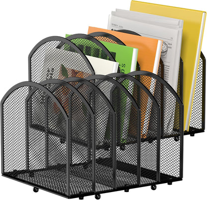 5-Section Desk File Organizer, Vertical Desktop File Holder Mail Sorter File Folder Holder Organization for Office School & Classroom (Black)