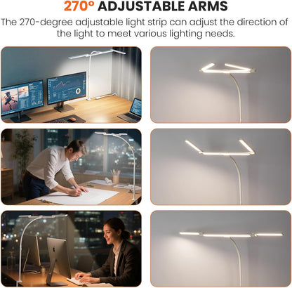 LED Desk Lamp for Office Home, 3 Head Adjustable Desk Light with Adapter