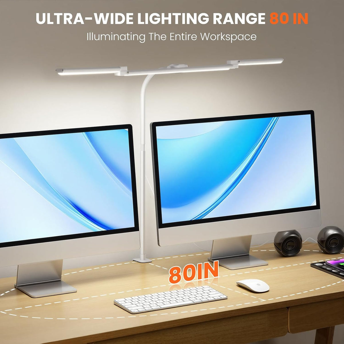 LED Desk Lamp for Office Home, 3 Head Adjustable Desk Light with Adapter