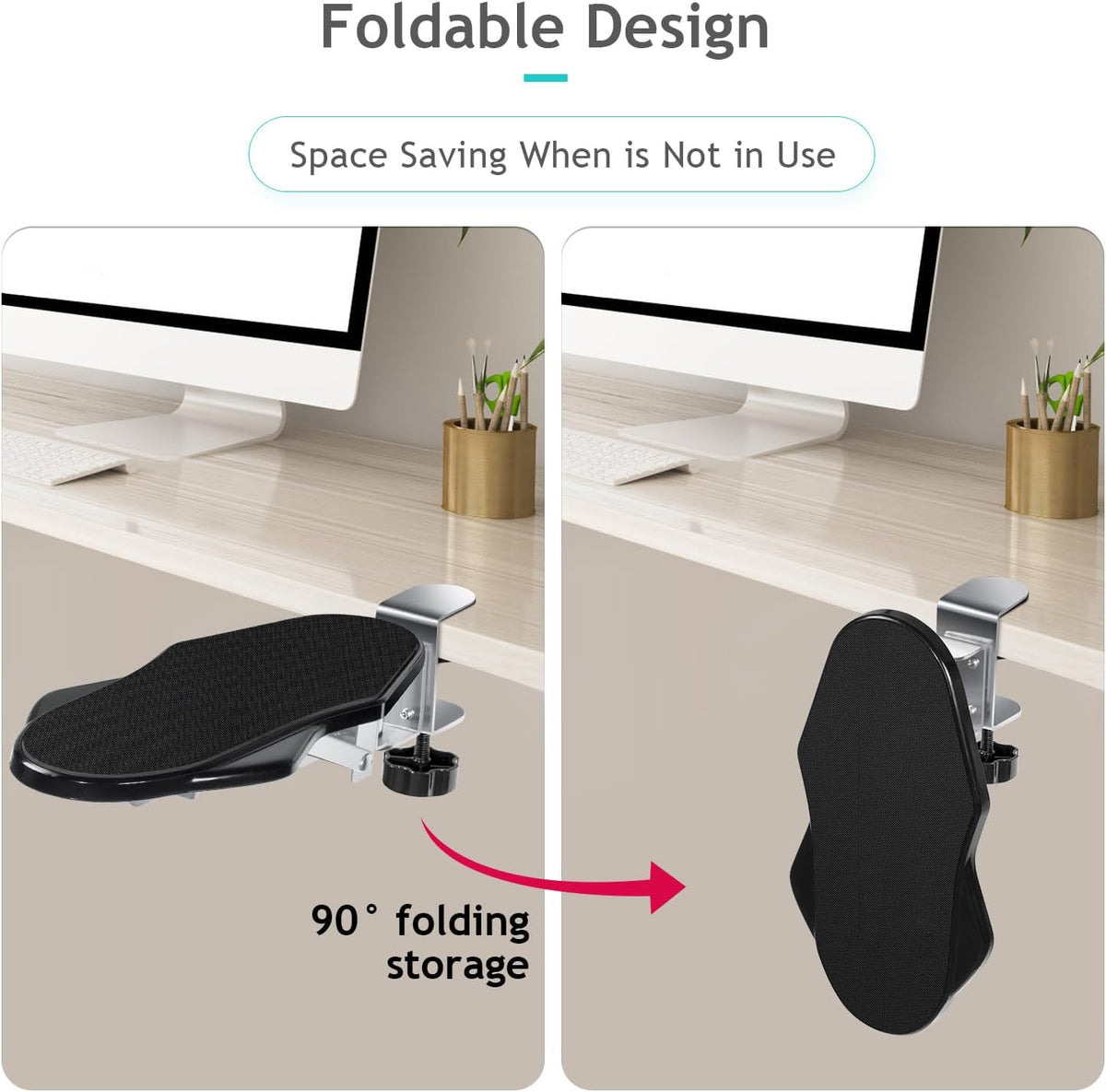 Arm Rest for Desk, 180 Degree Rotating Elbow Pad, Wrist Support, Black