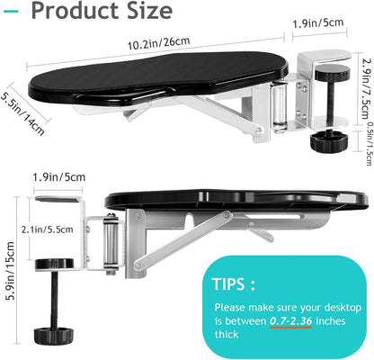 Arm Rest for Desk, 180 Degree Rotating Elbow Pad, Wrist Support, Black