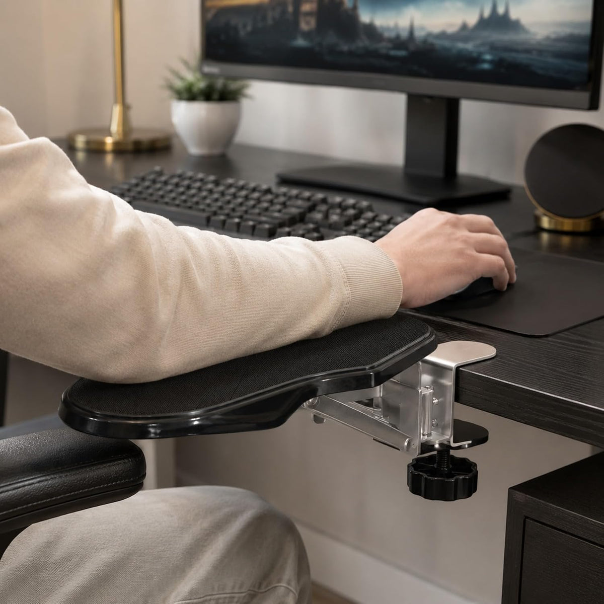 Arm Rest for Desk, 180 Degree Rotating Elbow Pad, Wrist Support, Black