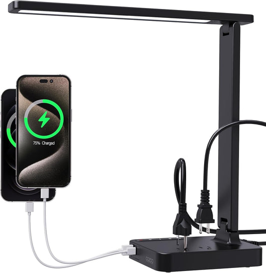 LED Desk Lamp with USB Charging Port for Dorm Office, 800lm, CRI 92, Black