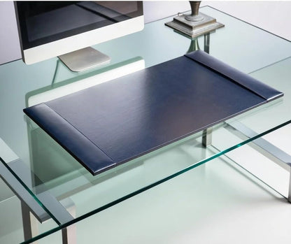 Bonded Pad with Side Rails Luxury Leather Desk Blotter for Writing, 30 x 18 (Navy Blue)