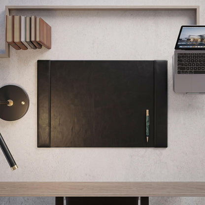 Bonded Pad with Side Rails Luxury Leather Desk Blotter for Writing, 30 x 18 (Navy Blue)