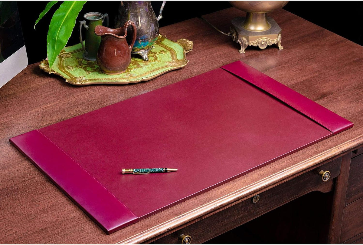 Bonded Pad with Side Rails Luxury Leather Desk Blotter for Writing, 30 x 18 (Navy Blue)