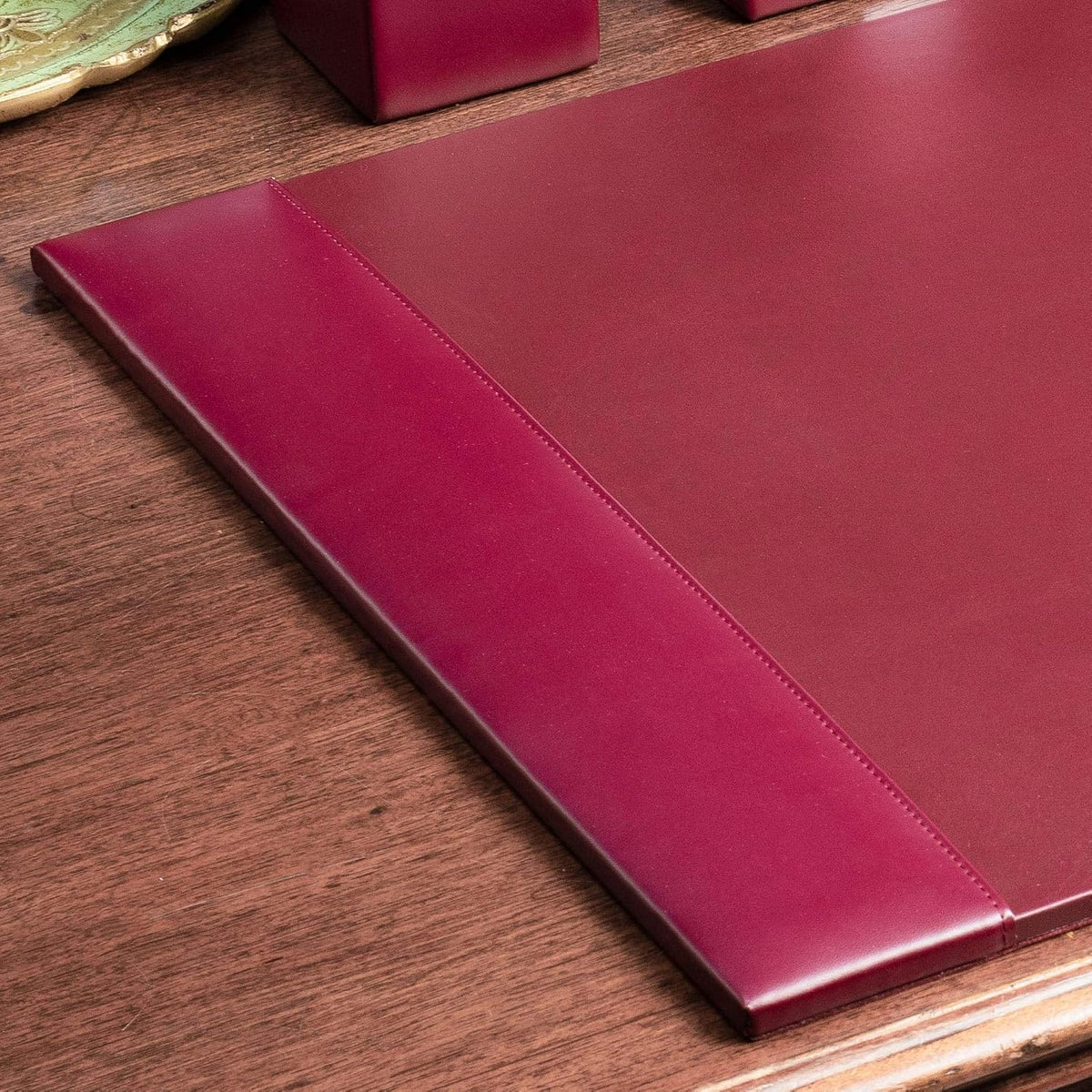 Bonded Pad with Side Rails Luxury Leather Desk Blotter for Writing, 30 x 18 (Navy Blue)