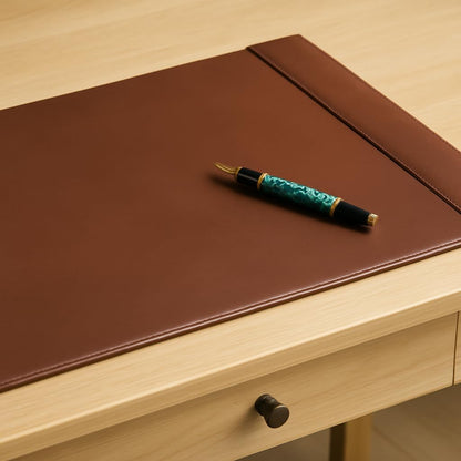 Bonded Pad with Side Rails Luxury Leather Desk Blotter for Writing, 30 x 18 (Navy Blue)