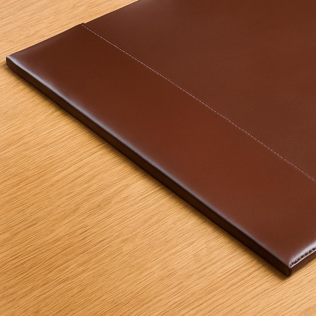 Bonded Pad with Side Rails Luxury Leather Desk Blotter for Writing, 30 x 18 (Navy Blue)